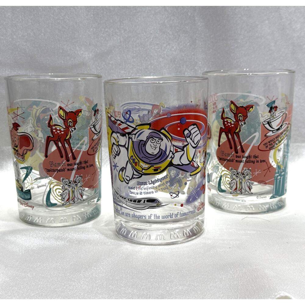 Set of 3 Vintage McDonald’s Walt Disney World 100 Years of Magic Disney Glasses